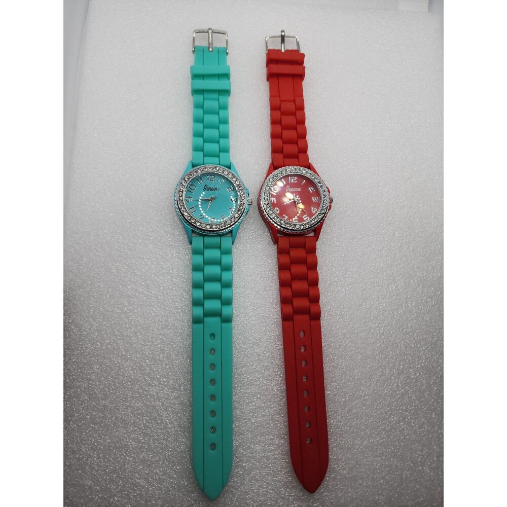 Crystal Gem accent Bling Iced Red Turquoise Blue/Green 2 watch lot Xmas bundle - Picture 7 of 7